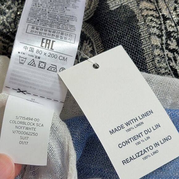 Gap Scarf Womens Red Off White Blue Colorblock 100% Linen Fringed Wrap 78x27 NEW - Picture 10 of 10